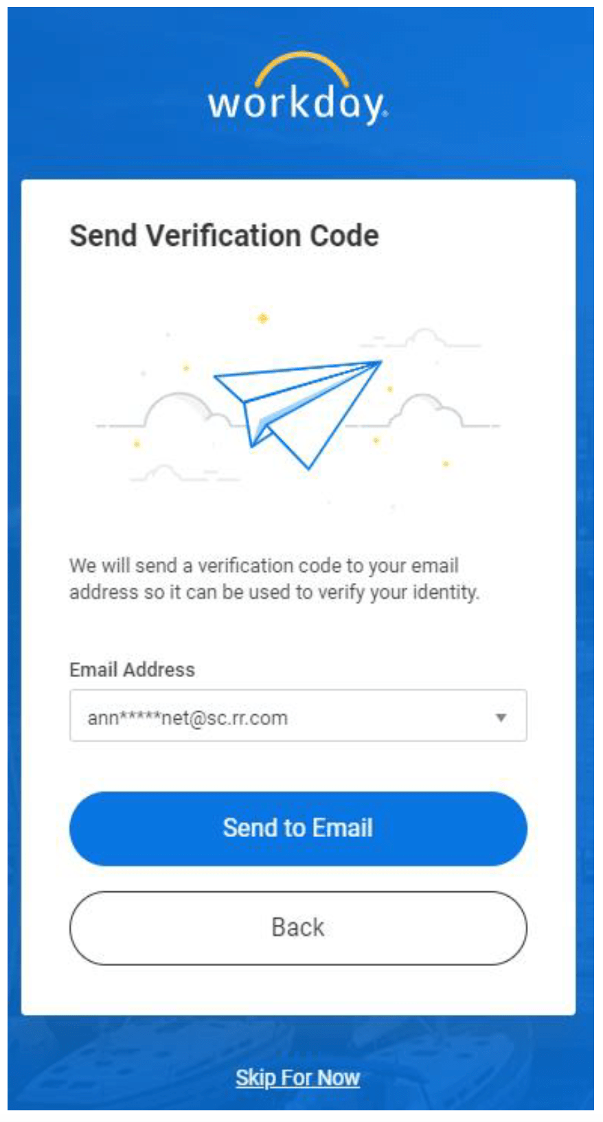 Workday send verification code